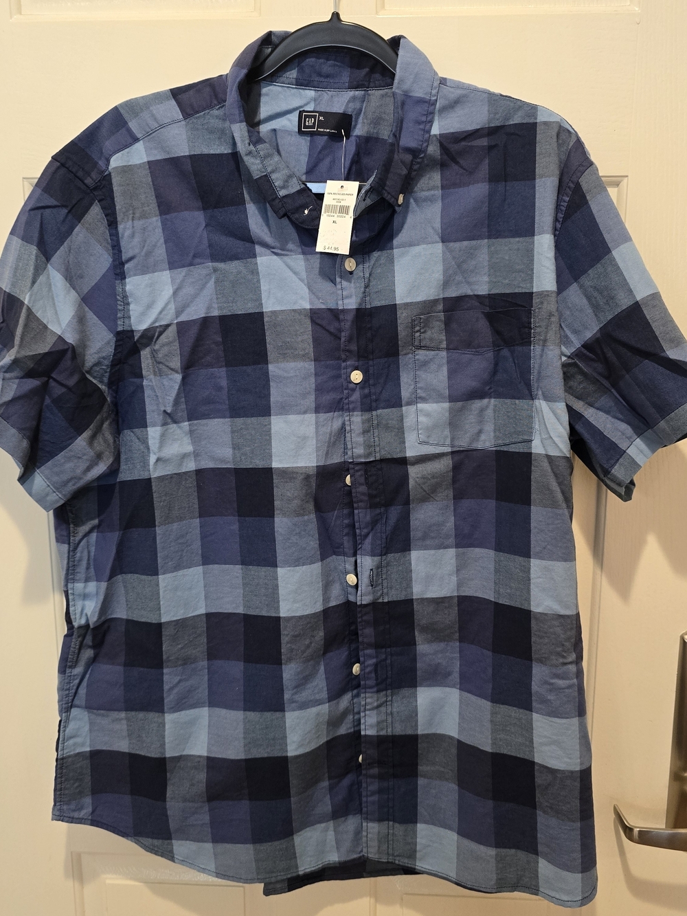Gap Blue Plaid Short Sleeve Button Up Shirt XL Mens Casual Shirt NEW